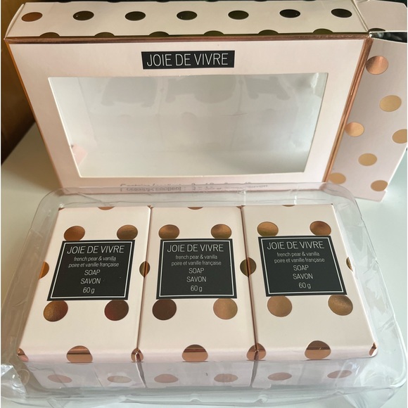 Joie De Vivre bar soap French pear vanilla three 60g bars polka dot body hand - Picture 4 of 5